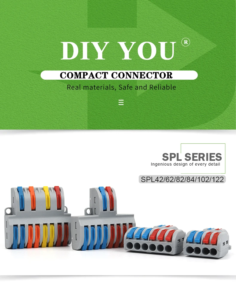 Description Picture 2 of itemQuick Wire Connector Universal Electrical Cable Push-in Terminal Block Conductor Lever Crimp SPL 42/62/82 Butt Home Junction Box