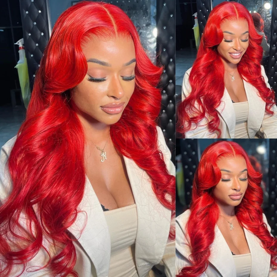 200 Density Red 13x6 HD Lace Frontal Wig Transparent Brazilian 30 36 40 Inch 13x4 Body Wave Lace Front Human Hair Wig For Women