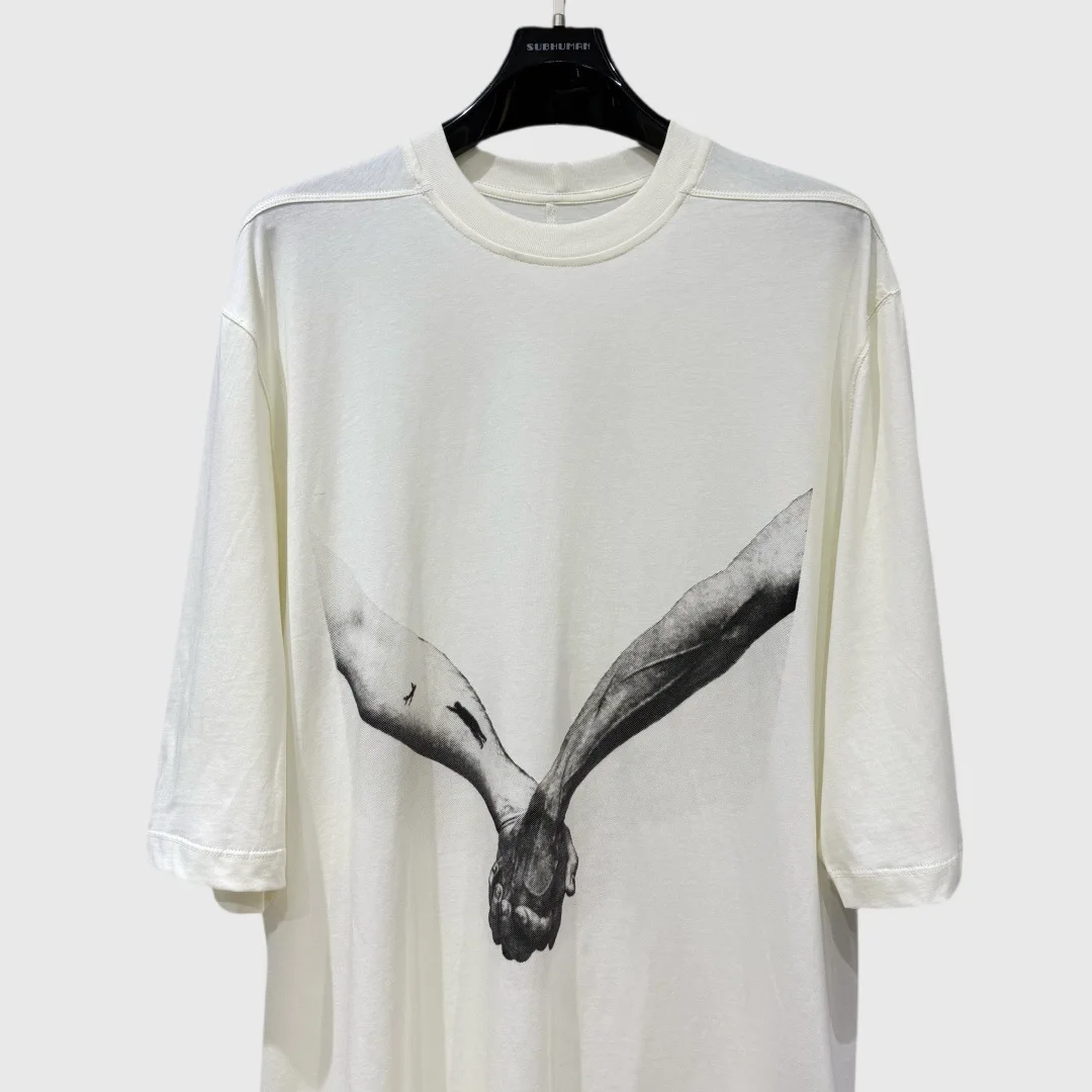 HKSH Spring Summer New Men's RO Style Round Collar Printed T-shirt Oversized Chic Cotton Chic Top American Loose Y2K Tees HK4638