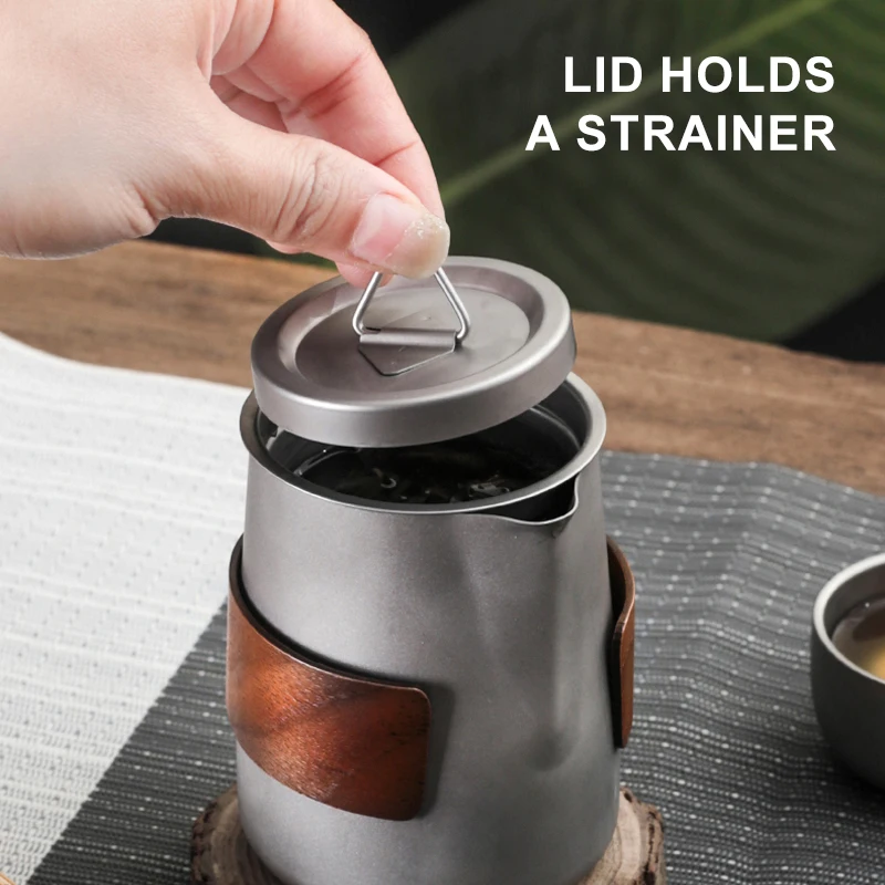 Lightweight Travel Tea Set Storage Bag Built-In Strainer Titanium Alloy Tea Cups Teapot Outdoor Camping Hiking Tableware