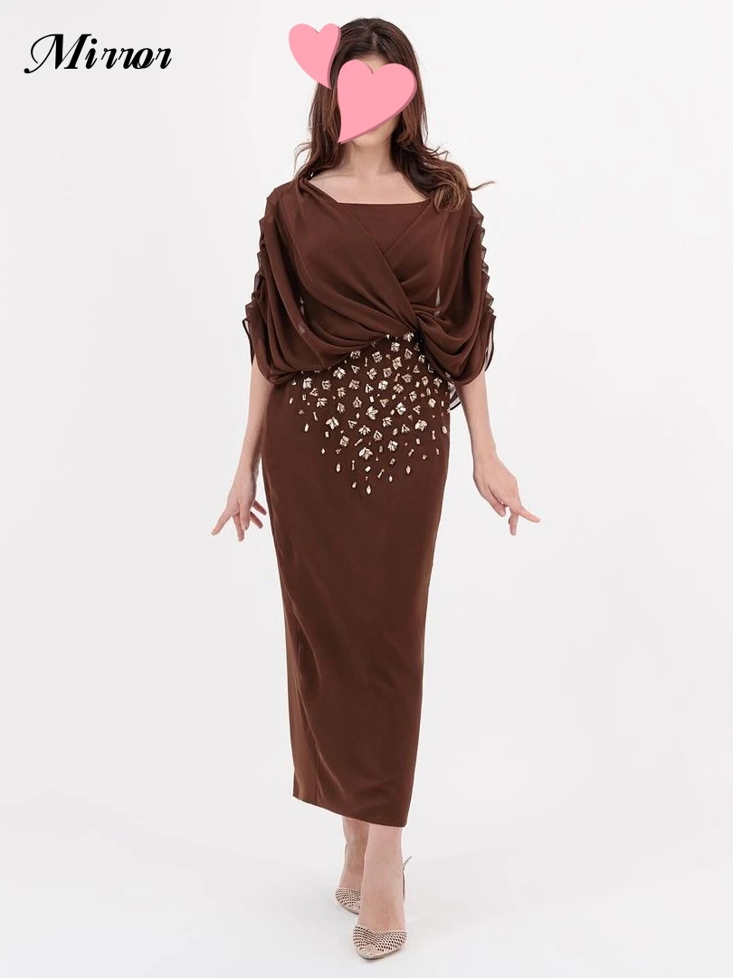 

Mirror Dress Elegant Vintage Sexy Brown Crystal Beading Ruffle Customize Formal Occasion Prom Dress Evening Party Gowns