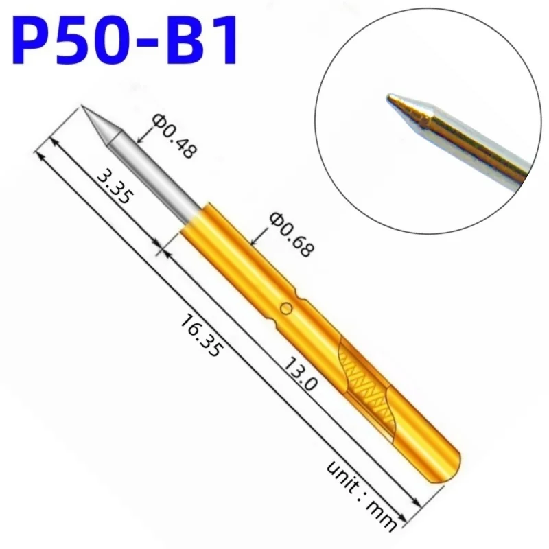 P50 Serie Vernickelte Messing-Federprüfspitze Teststift Pogo-Pin Elektrische Prüfnadel ICT FCT PCB-Testwerkzeug P50-B P50-B1 – Detail 5