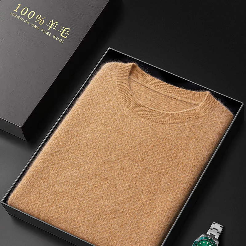 Men's 100% Pure Wool Short Sleeve Knit Bottoming Shirt Warm Sweater Men's Spring And Autumn Round Neck Half Sleeve T-Shirt