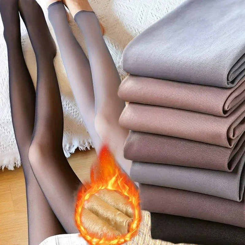 Description Picture 3 of itemWinter Warm Pantyhose Women Lamb Cashmere Leggings High Waist Butt Lift Elastic Plush Up Tights Sexy Translucent Wool Sock Pants