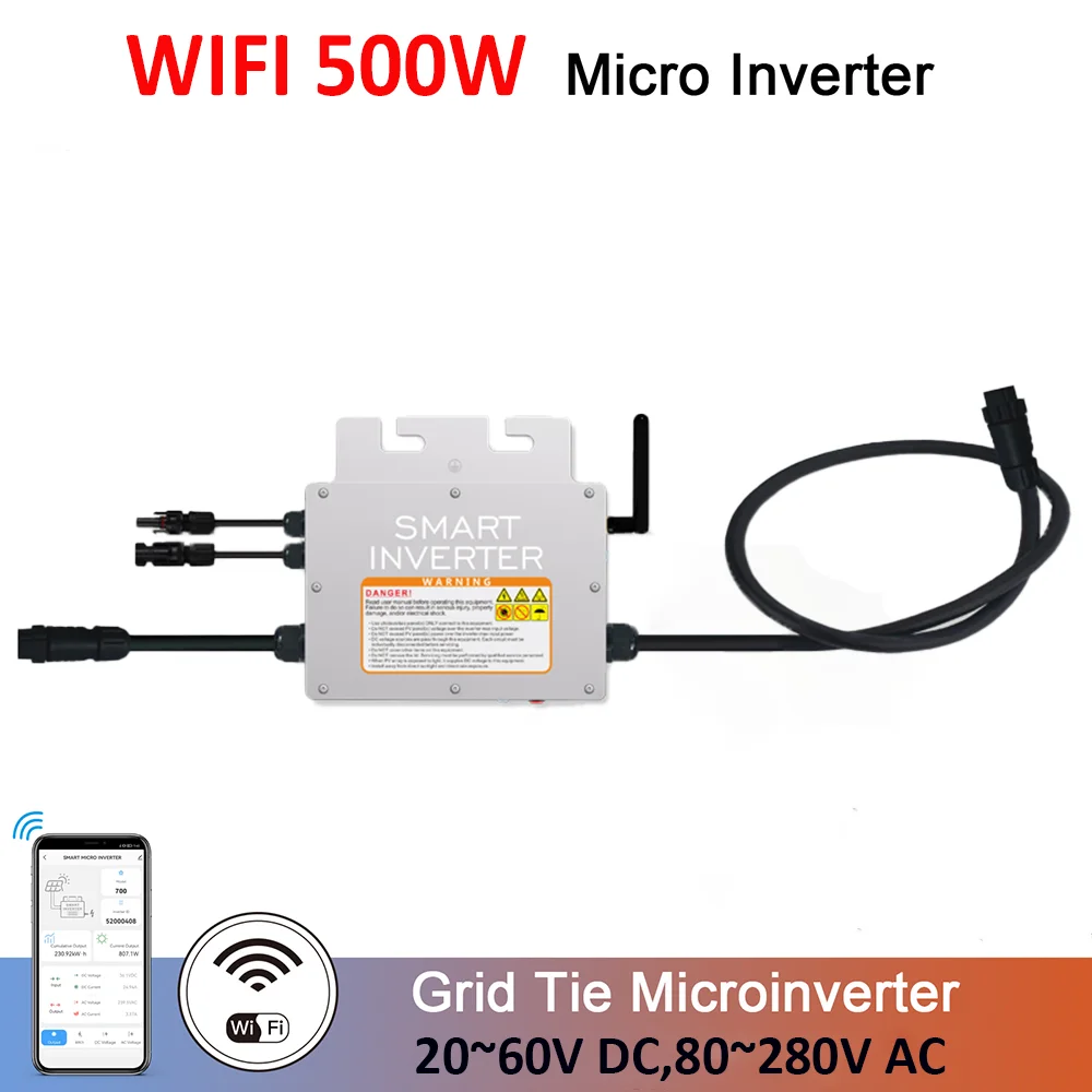 500W Grid Tie Solar Inverter 18-50V Dc Ac 120/240V Auto Pure Sine Wave Mppt Microinverter Per Pv Solar Panel Converter Wifi 2023