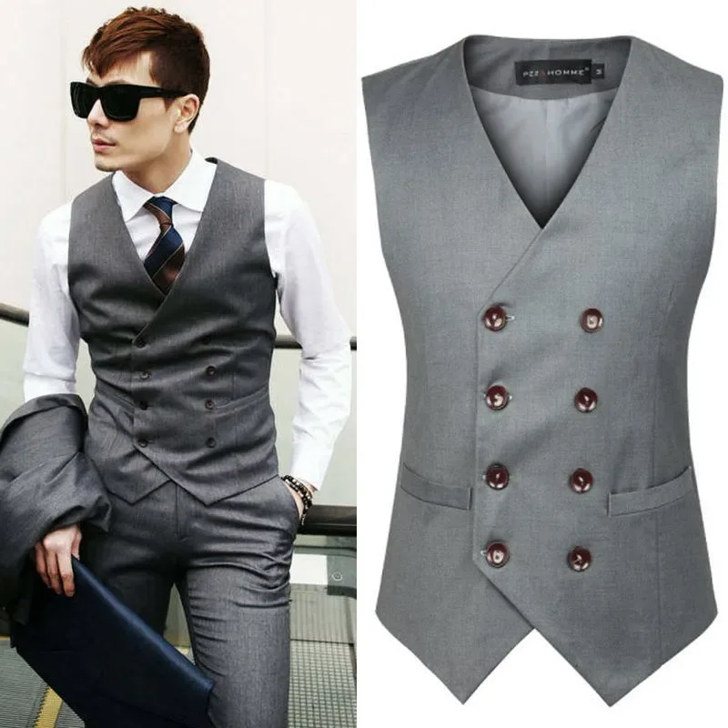 Black Mens Suit Vest Professional Men's Double Breasted Casual Vest Seasonal Men's Wedding Groomsman Suit Top Gray jacket