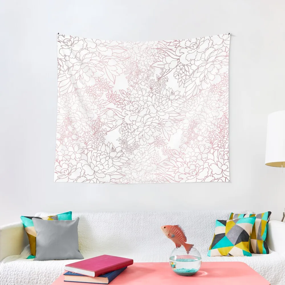 

Elegant floral rose gold strokes doodles design Tapestry Wall Decoration Items Aesthetic Room Decorations Decoration Home