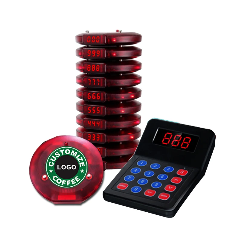 

Wireless paging system for restaurant queue pager device