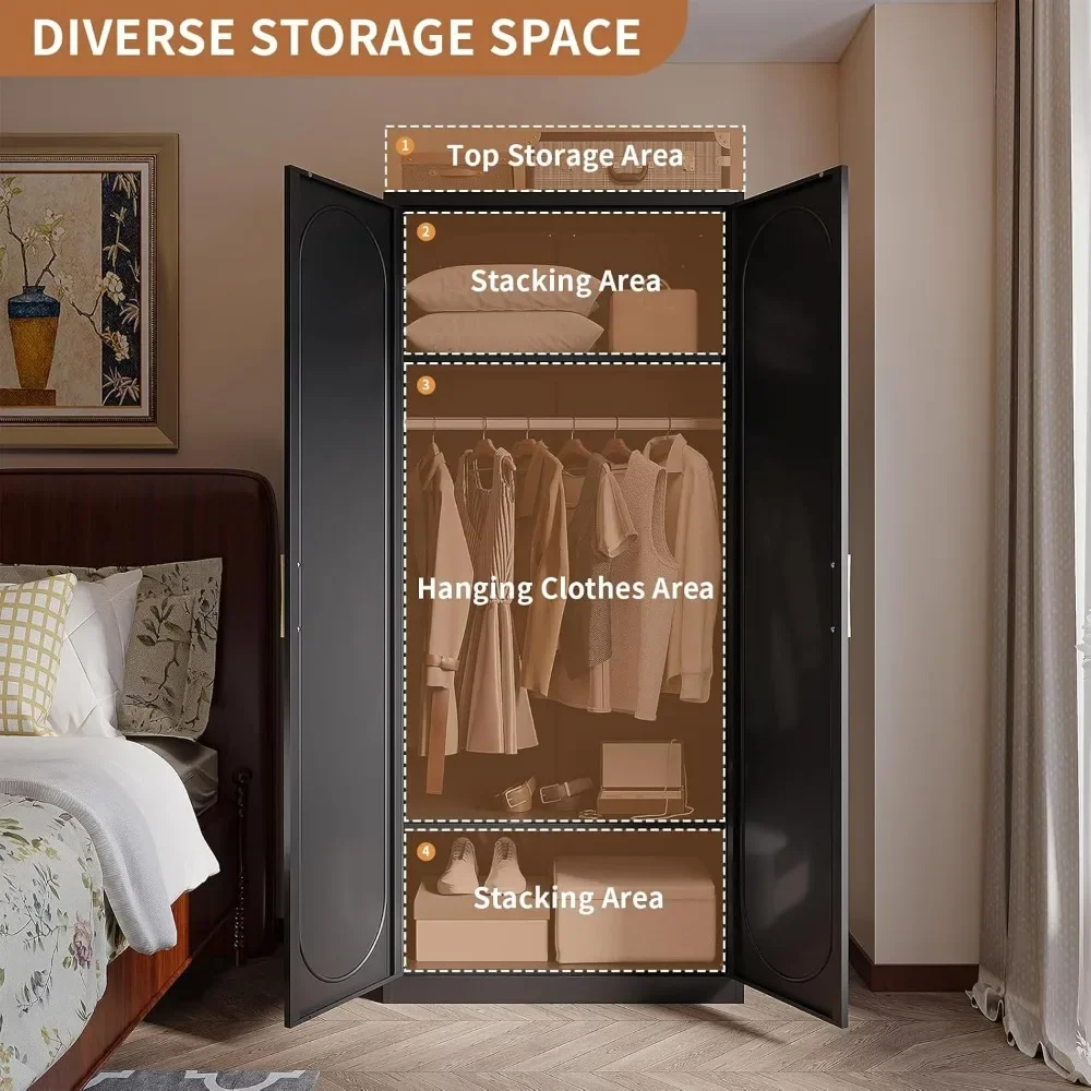 Metal Armoire Wardrobe Closet with Hanging Rod, 71" Tall Wardrobe Cabinet for Clothes, Clothing Storage Cabinet with Doors 5