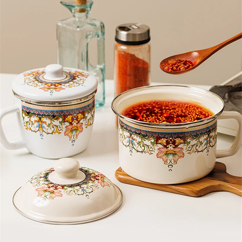 

Enamel Jar Kitchen Storage & Organization Special Bottle Seasoning Can European Pattern Lard Basin with Handle Storage box