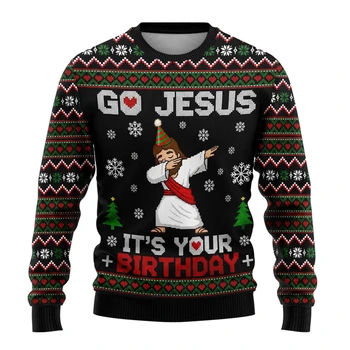 Fashion Santa Claus Jesus Graphic Christmas Sweatshirt Autumn Winter Holiday 3D Printed Ugly Sweater Casual Oversized Pullovers