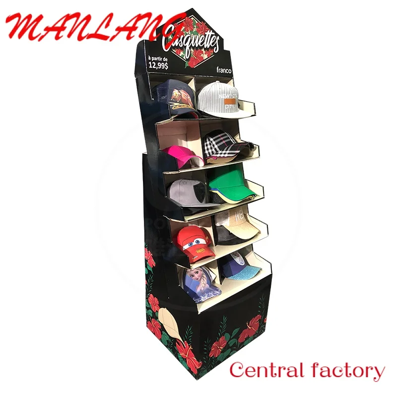 Custom  Popular 5-layer paper promotional hat display shelf cardboard display shelf floor display shelf