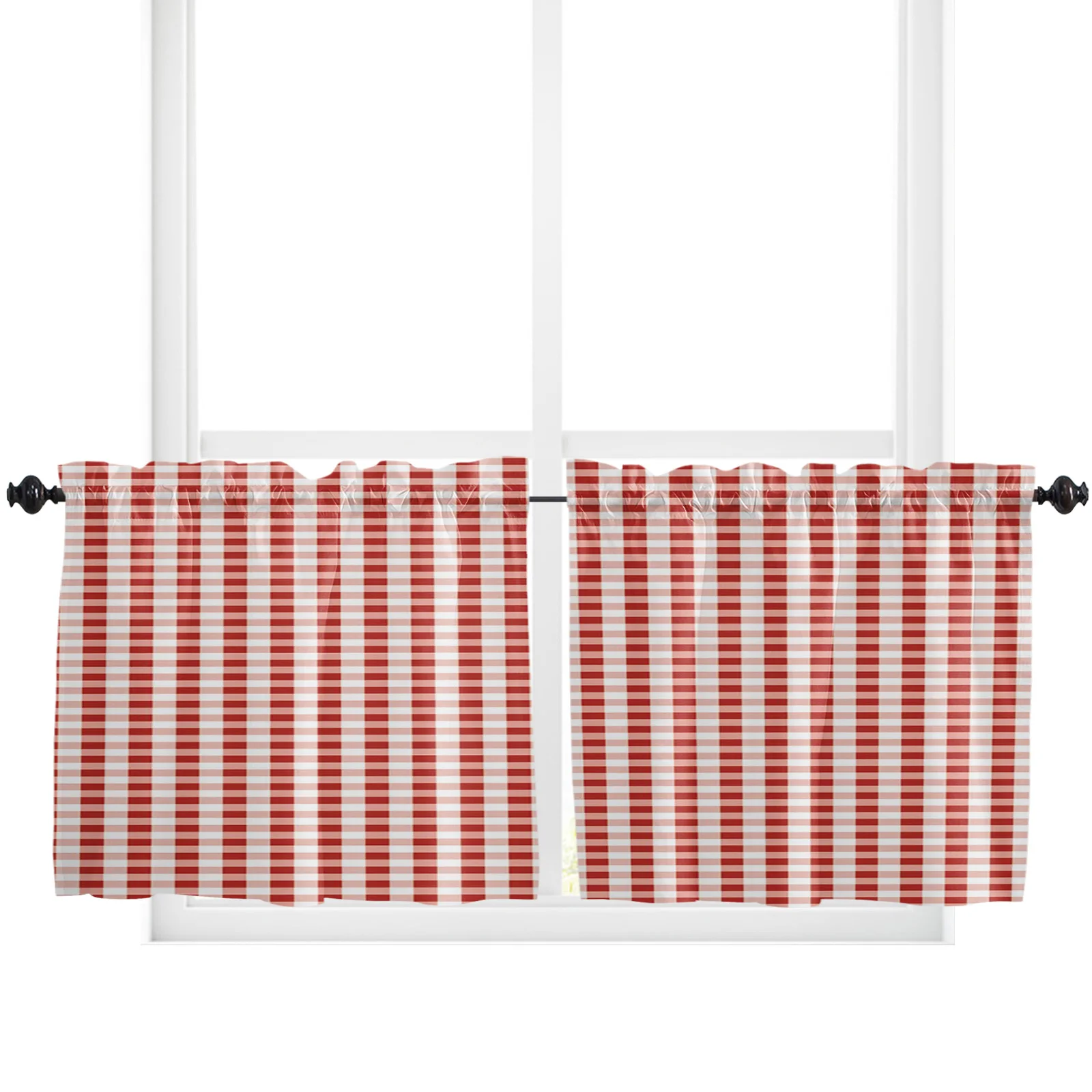 White Red Plaid Simple Curtains for Living Room Bedroom Curtains Kitchen Curtains for the Kids Room Window Treatments Drapes 5