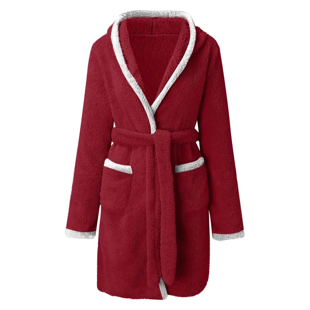Robe d'hiver décontractée en peluche pour femmes, couleur unie assortie, Double poche, chemise de nuit à bretelles, peignoir pelucheux, manteaux, vêtements de maison pour dames