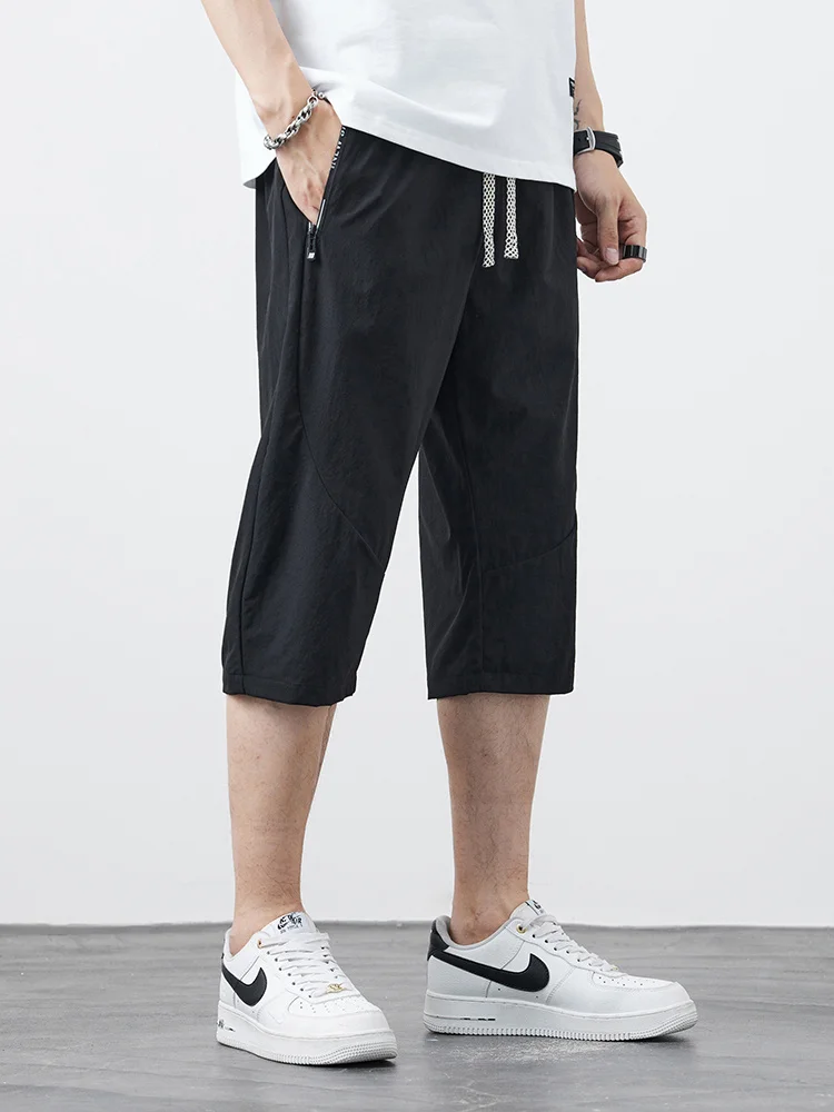 Summer Men's Breeches 3/4 Casual Shorts Quick Dry Nylon Stretch Sweat Short Pants Big Size Sportswear Straight Loose Shorts 8XL