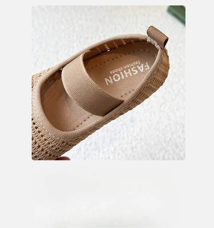 2025 الفتيات حذاء مسطح الانزلاق على لينة وحيد الاطفال نسج الأحذية تنفس جوفاء التدريجي الصيف جديد الأطفال حذاء كاجوال بلون