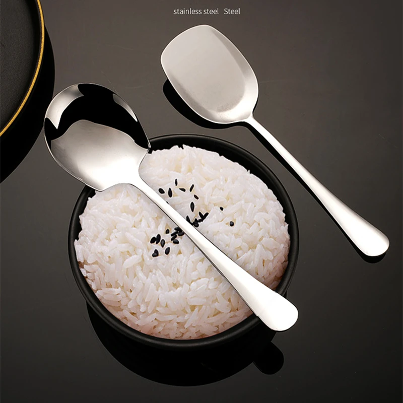 Cutlery Set Kitchenware Accessories Golden Stainless Steel Food Service Spoon Large Rice Shovel Tableware Long Handle Square Spatula Kitchen Gadgets For Home
