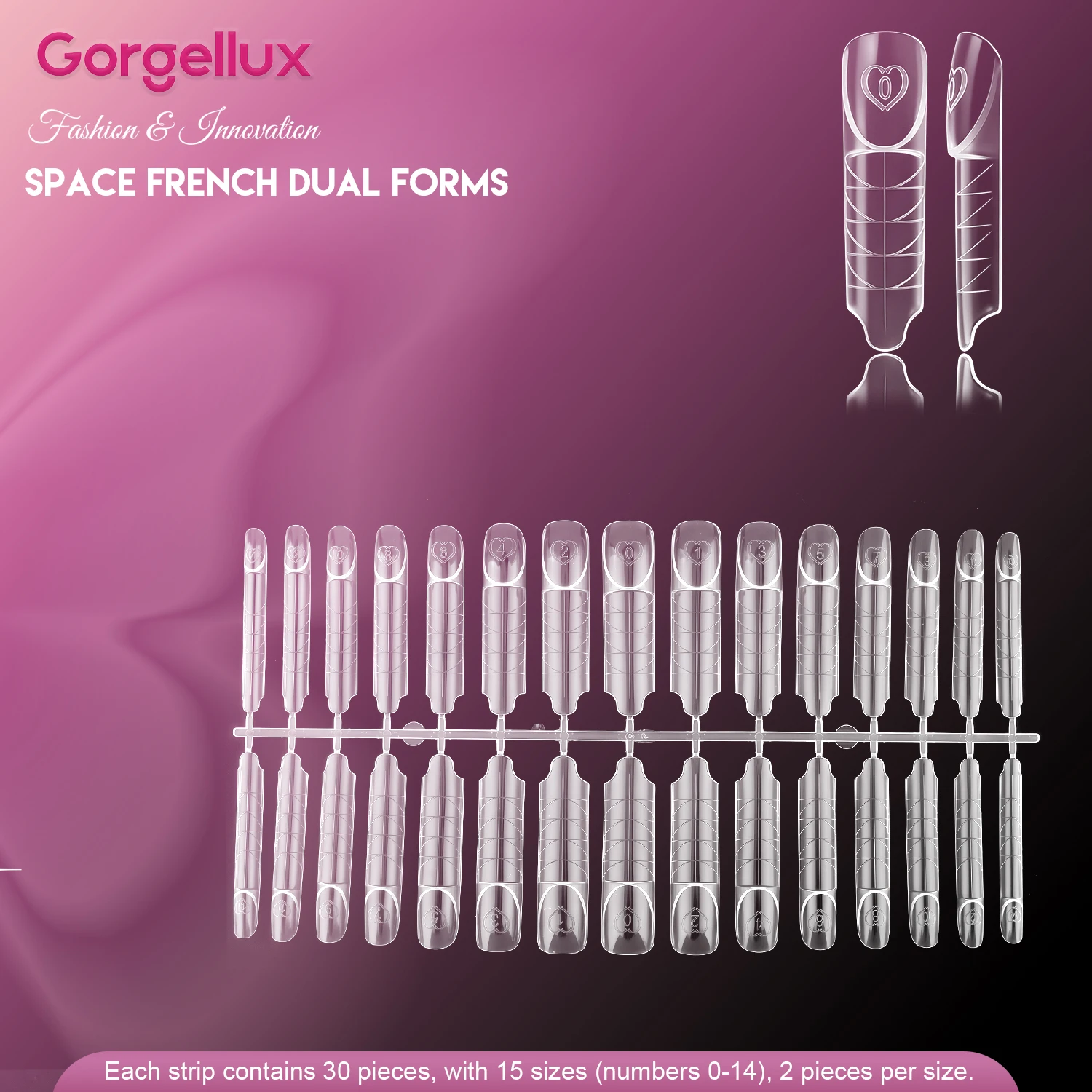 고르젤럭스 스페이스 프렌치 듀얼 네일 폼 가이드 15 사이즈 클리어 스마트 프렌..