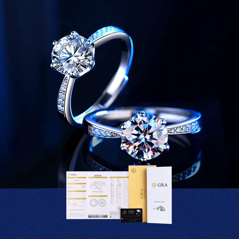 Moissanite 다이아몬드 반지 PT950 백금 반지 1 캐럿 커플 반지 18K 골드 조절 링 크기 인증