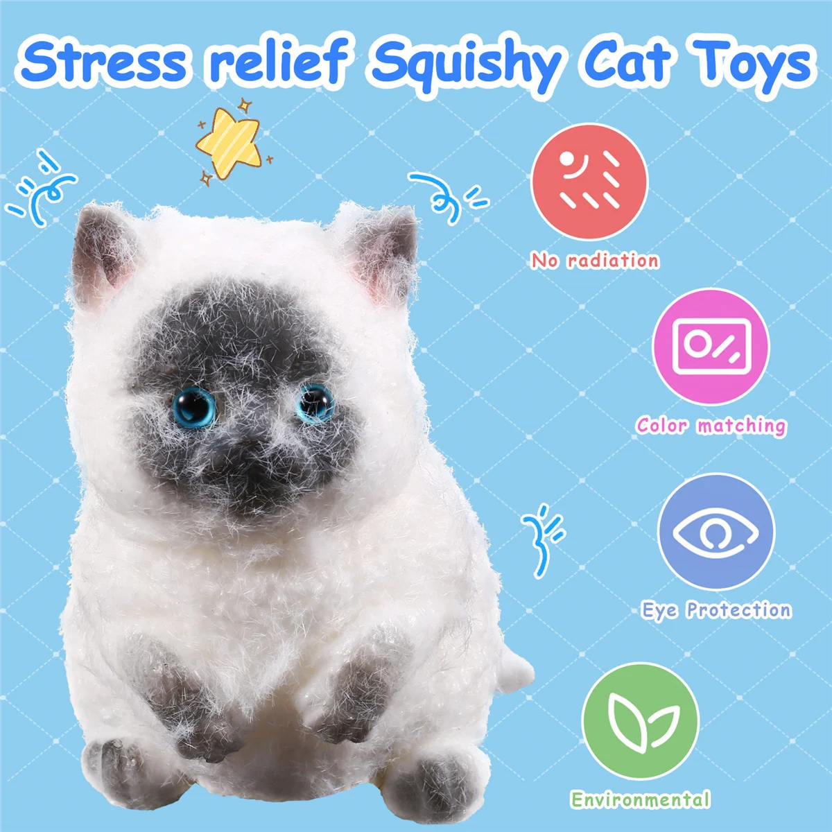 BAAU Medium Squishy Cat Toys Stress Relief Cat Squishy Toys Funny Soft Stress Toy Gifts,A