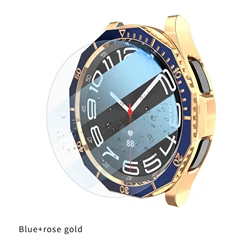 Premium Protective Metal Frame & Glass Case for Samsung Galaxy Watch 6 Classic - 43mm & 47mm (Blue-Rose Gold)