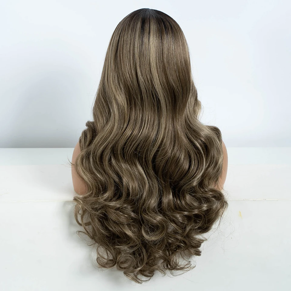 Synthetic Lace Front Wigs Women 24 Inch Long Wavy Ombre Blonde Brown Heat Resistant Cosplay
