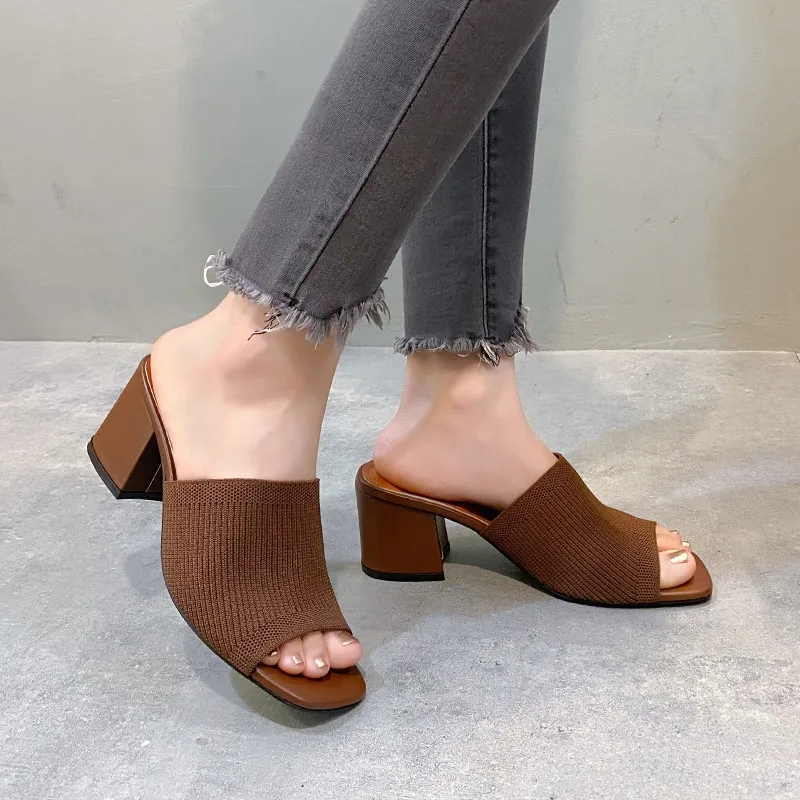 Women Sandals Slippers Luxury Summer Outdoor Casual Women Shoes Open Toe Soft High Heels Slides Black Mules Sandals Size 42 — view 5