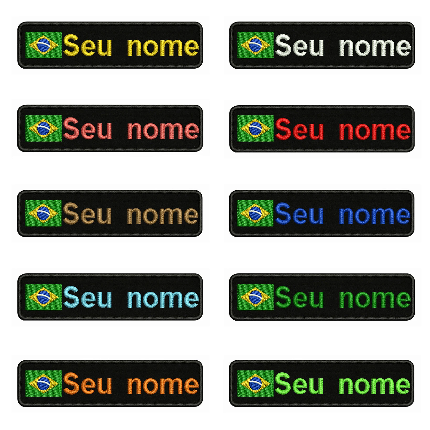 1PC 10cmx2.5cm Brazilian flag Brazil Custom Personalized Name Patch Stripes Badge tags Armband Iron On Or Hook Loop embroidered