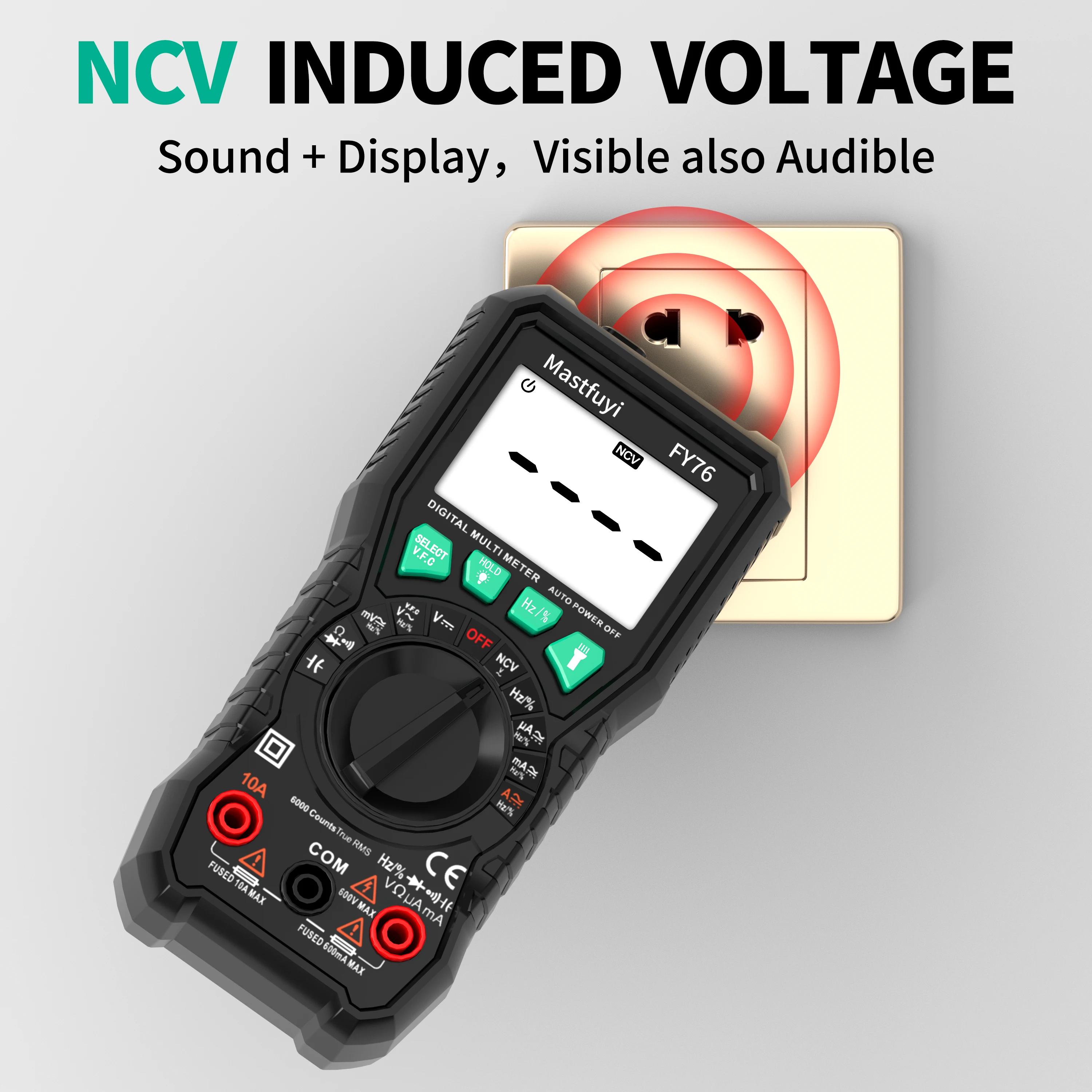 MASTFUYI FY76 Digital Multimeter 6000 Counts AC/DC Voltage Current Meter Resistance Ohm LCD Backlight Electrician Detector