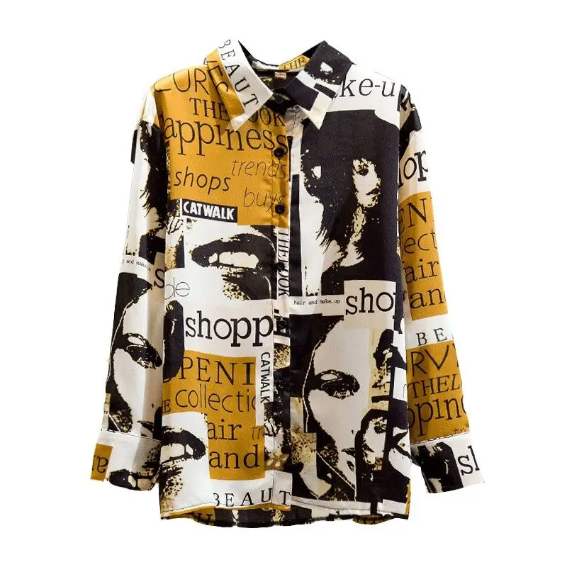 Women's Clothes Chiffon Long Sleeve Shirt Spring and Summer Printed Slim Shirt Fashionable Loose Base Tops