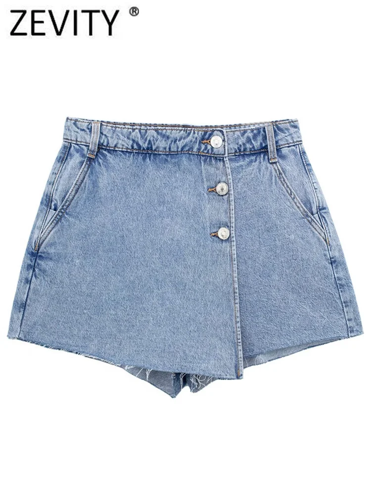 

ZEVITY 2023 Women Fashion Single Buttons Zipper Fly Casual Denim Mini Shorts Skirts Female Pockets Slim Hot Pants Mujer P4330