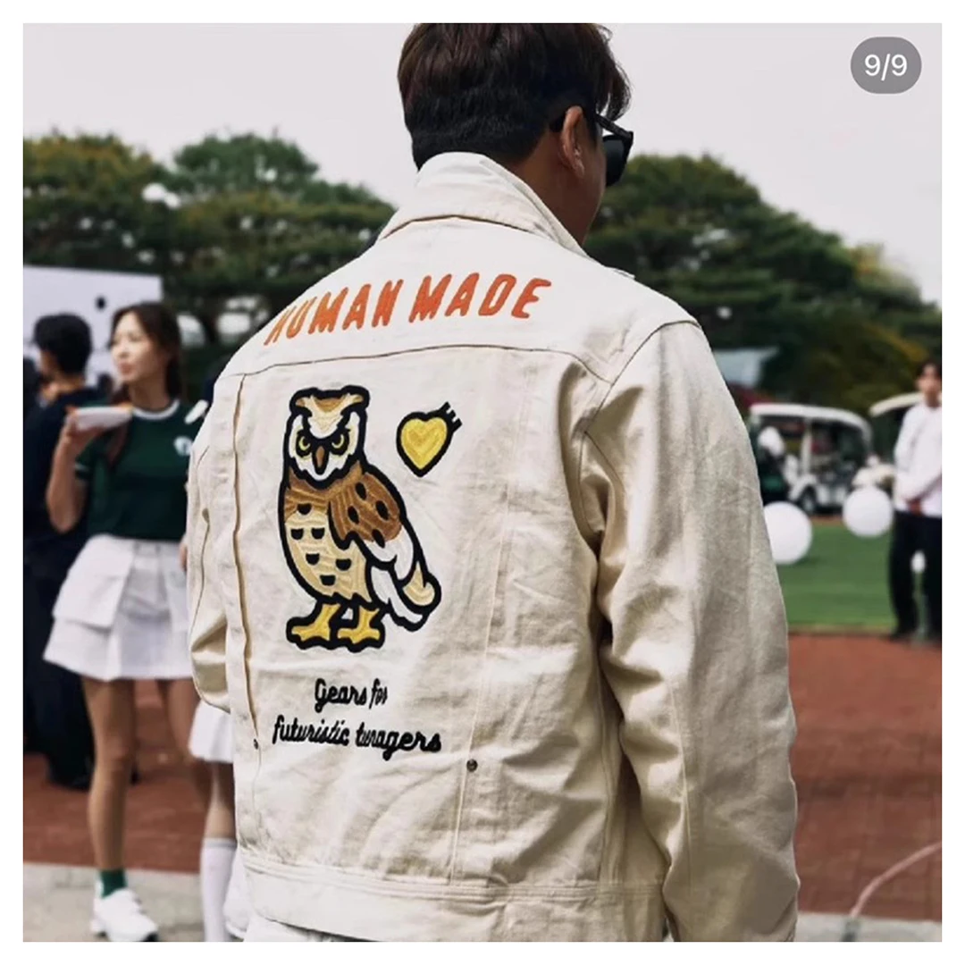 

HUMAN WORK JACKET Owl Work Jacket Couple Top Denim Jacket