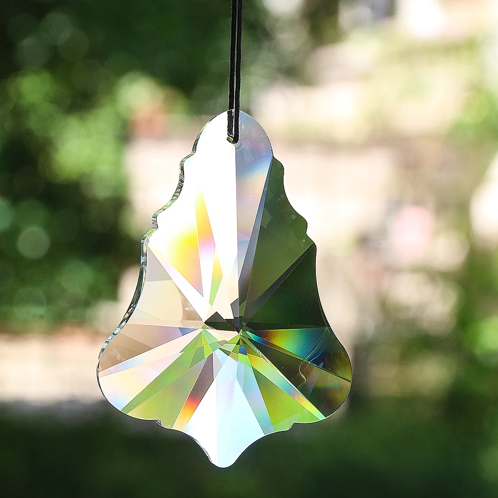 90MM Clear Foliage Christmas Tree Faceted Prism Glass Crystal Pendant Chandelier Lamp Parts Sparkling Sun Catcher Hanging Decor