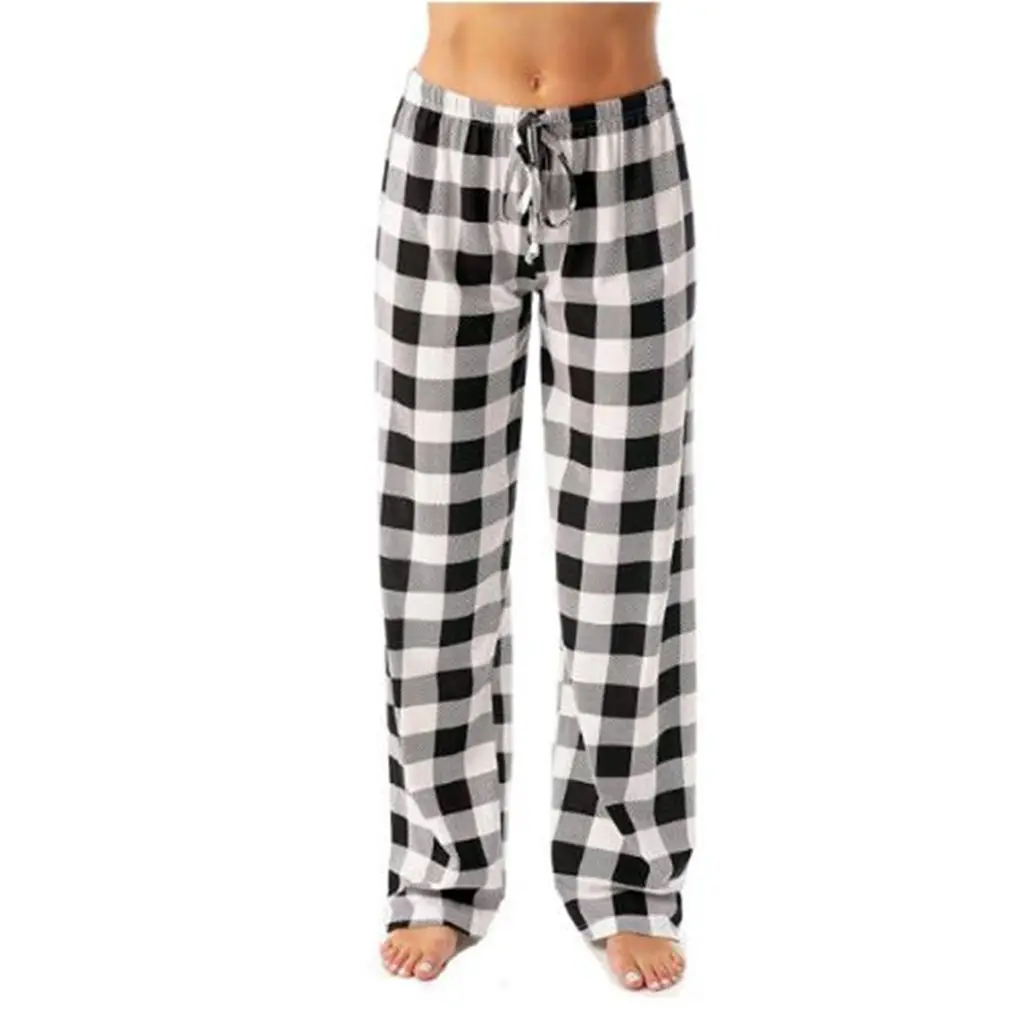 Combhasaki Womens Y2K Christmas Pajama Pants Classic Buffalo Plaid Print Drawstring Elastic Waist Sleep Loungewear Long Trousers_ecoleips.com