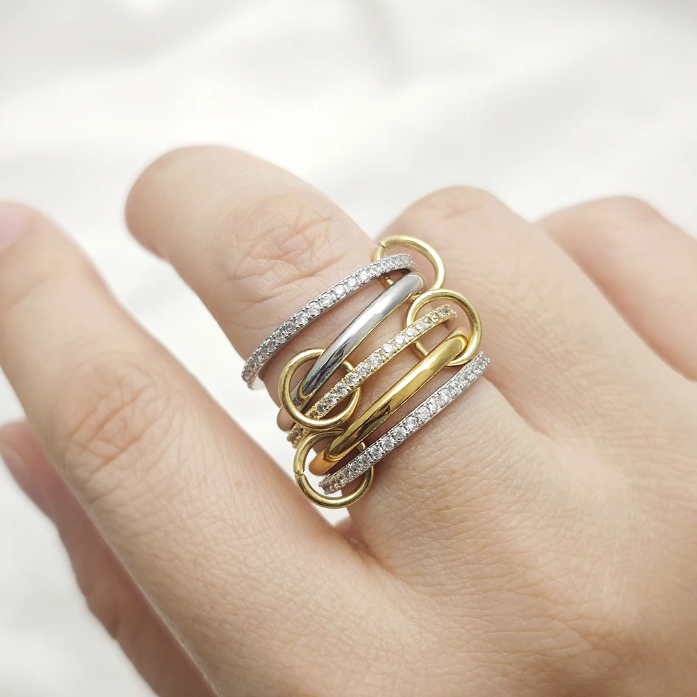 Trendy Stainless Steel Double Color Ring Set For Women Five