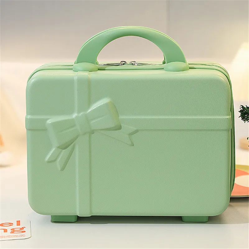 14 Inch Mini Suitcase Women Cute Cosmetic Case Female Vintage Bow Tie Zipper Storage Gift Box Girls Travel Luggage Organizer Bag