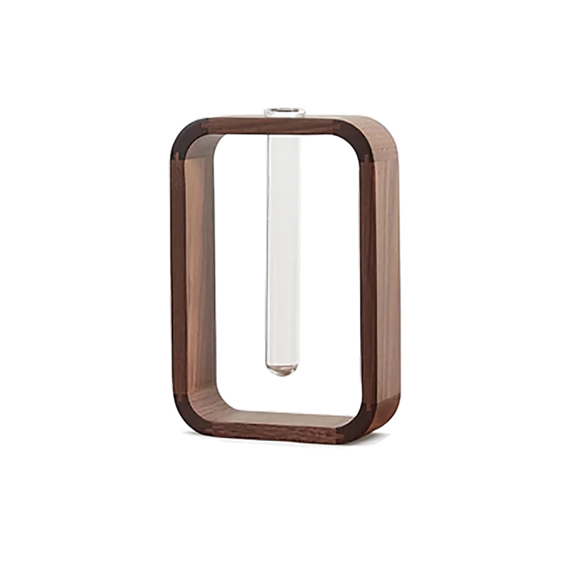 Handmade Solid Tabletop Wood Vase, Hydroponic Flower Plant Pot, Bonsai Glass Bottle, Home Entrance, Bar and Restaurant Decor