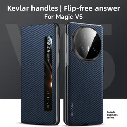 Custodia flip protettiva in fibra di carbonio premium con finestra video e design anti-fall.