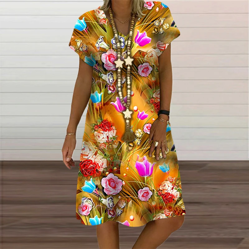 Vestido con estampado 3D de flores para mujer, ropa holgada