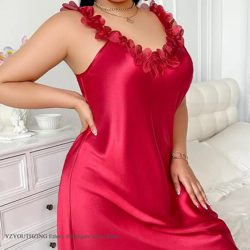 كبير الحجم 3XL-5XL الإناث ثوب النوم فستان المنزل مثير الدانتيل الحمالات الملابس الداخلية فستان النوم ملابس خاصة الصيف الحرير الجليد نايتي المتسكعون