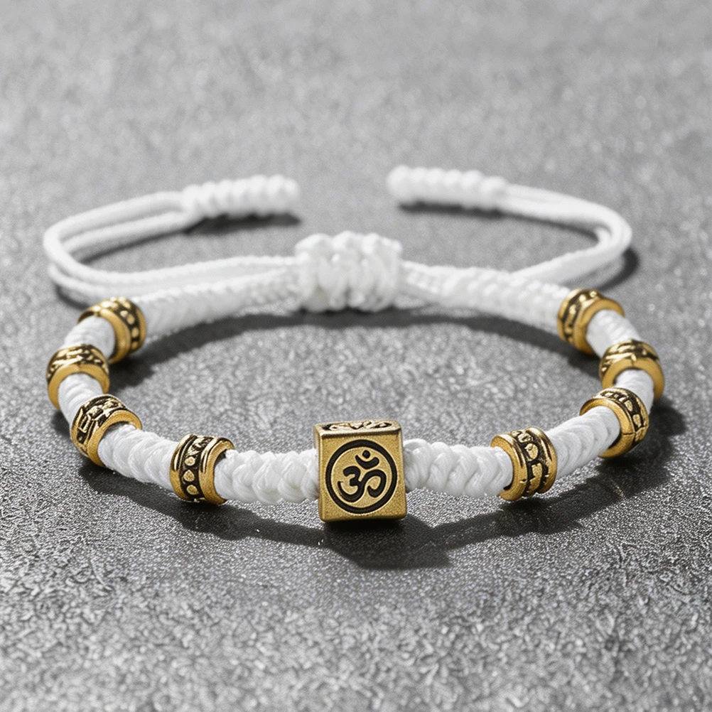 Bracelet tressé vintage Om avec perles carrées, fait main, réglable, p - idee cadeau