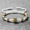 Bracelet tressé vintage Om avec perles carrées, fait main, réglable, porte-bonheur et protection, pour femmes, hommes, couples, bijou de poignet, cadeau