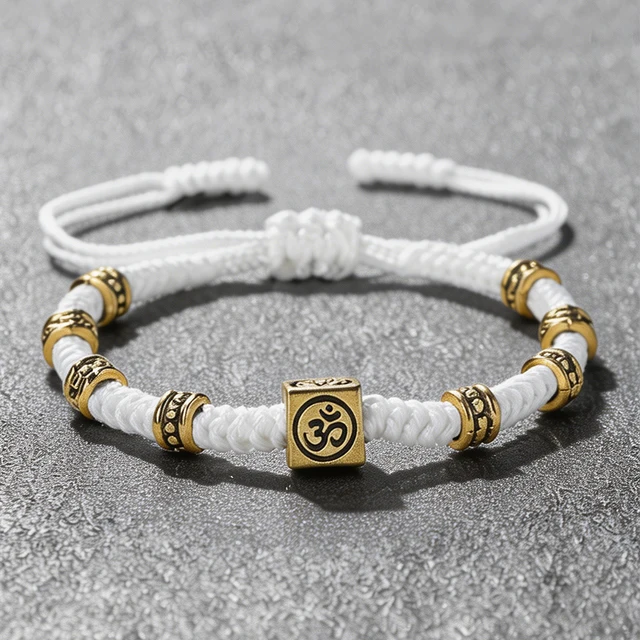 Bracelet tressé vintage Om avec perles carrées, fait main, réglable, porte-bonheur et protection, pour femmes, hommes, couples, bijou de poignet, cadeau