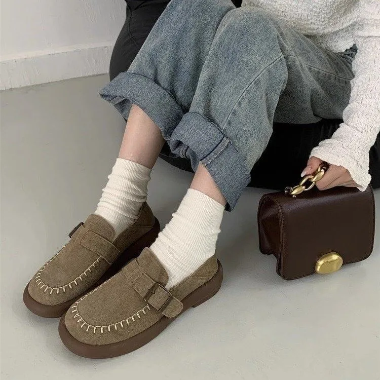 

Туфли женские без шнуровки, повседневная обувь в британском стиле, кроссовки на платформе, без застежки, с круглым носком, осень 2024 P