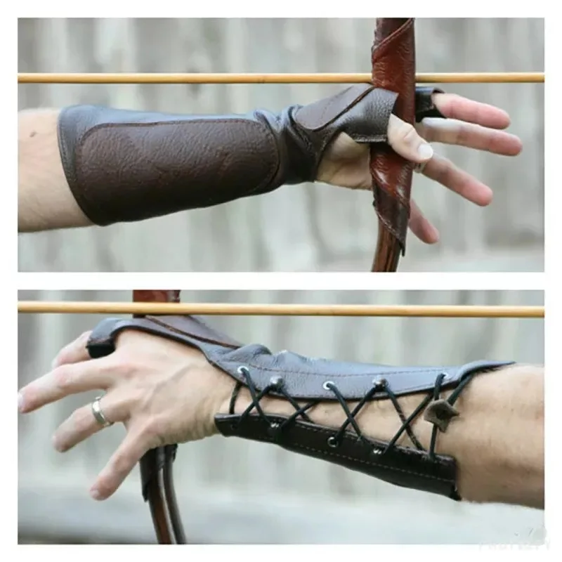 

Medieval Archery Leather Long Gloves Armor Cuff Warrior Knight Archer Costume Bracers Gauntlet Wristband Arm Cosplay Props