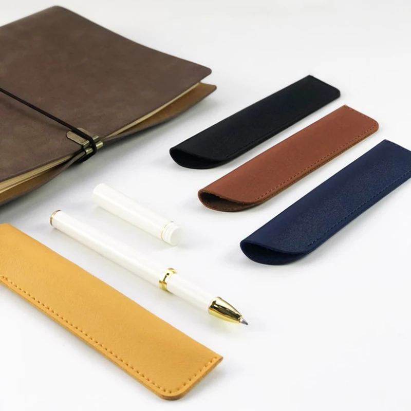 

PU Leather Pencil Case School Pen Storage Bag Kawaii Pens Protective Sleeve Small Sign Pen Cover Solid Color Wear-resistant