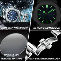 POEDAGAR Fashion Square Dial Quartz Watch for Men Stainless Steel Waterproof Luminous Date Mens Watches Top Brand Luxury Clock 2