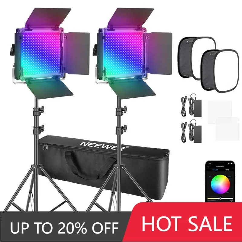 

Neewer 2 Packs 530/ 660 PRO RGB Led Video Light with APP Control Softbox Kit,360 Full Color,50W Video Lighting CRI 97