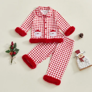 MISOWMNJOY Christmas Children Girls Pajamas Winter Autumn Long Sleeve Plaid Print Shirt and Pants Set Baby Loungewear Kid Outfit