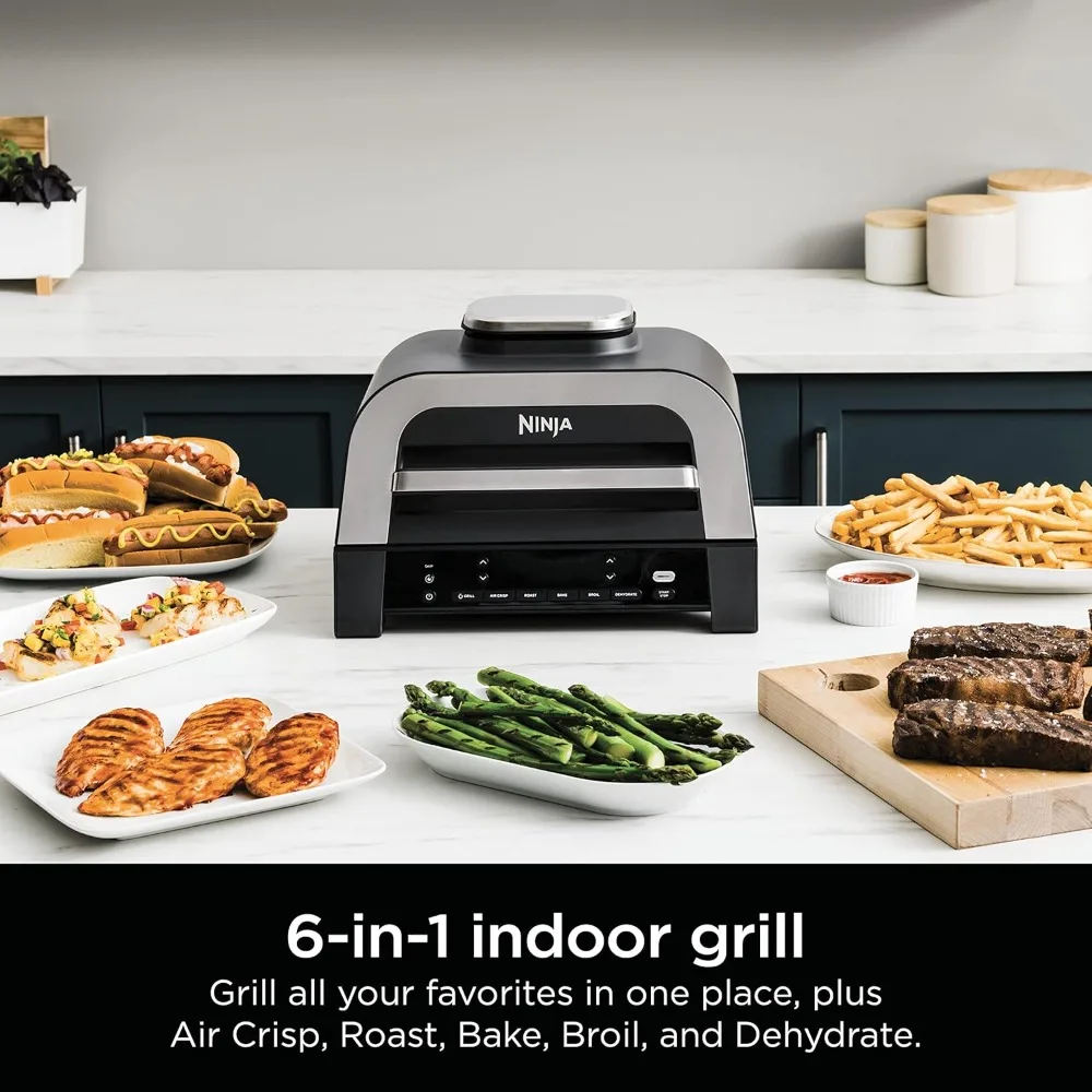 6-in-1 Indoor Grill with Air Fry, Roast, Bake, Broil, & Dehydrate, Foodi Smart Thermometer, 2nd Generation, Black/Silver 2